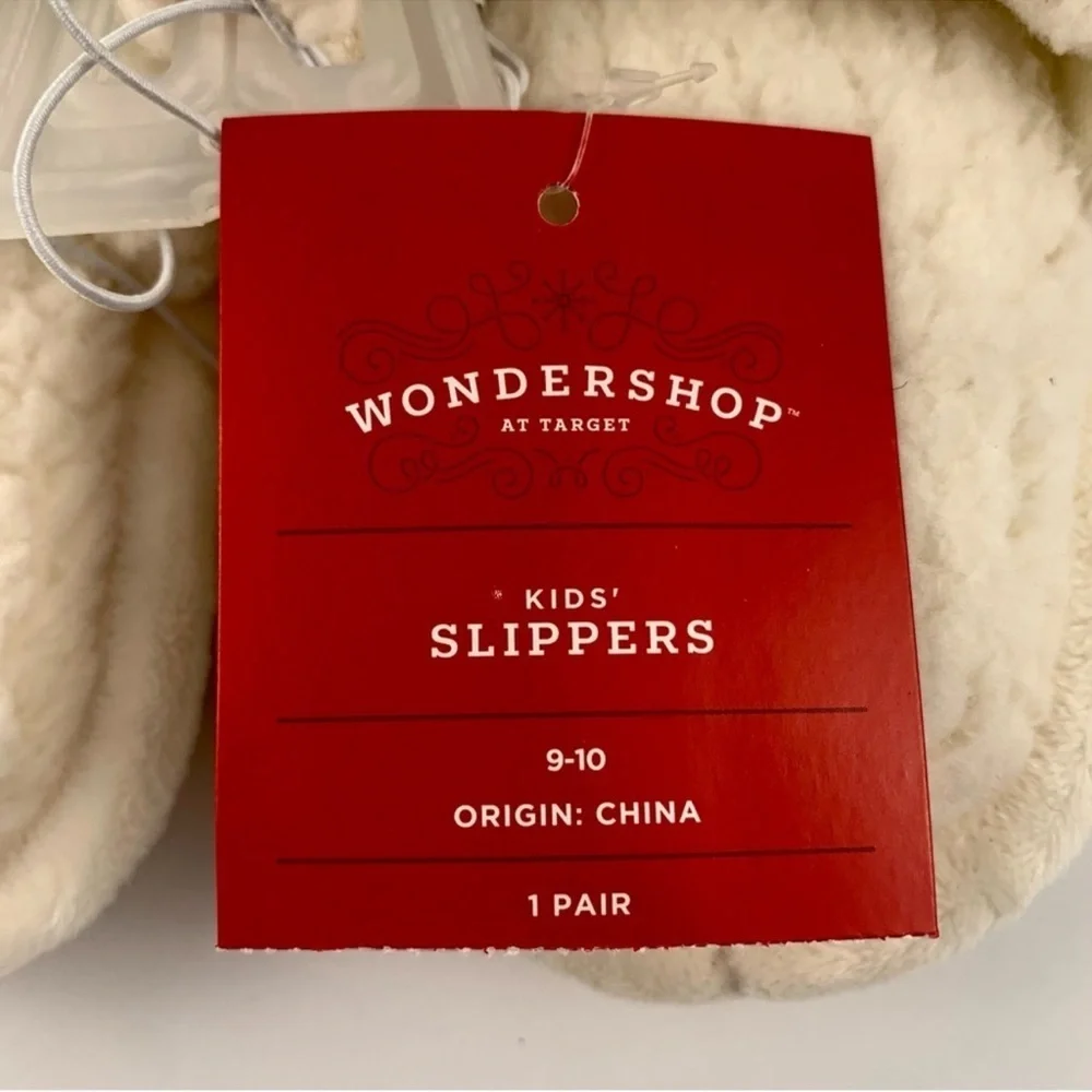 NWT Wondershop Kid’s Santa Smiley Scuff Slippers Size 9-10 Off White